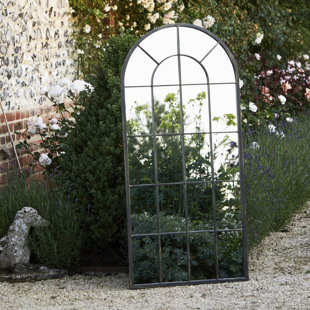 Large Black Metal Arched Garden Mirrorprimrose & Plum Pertaining To Metal Arch Window Wall Mirrors (View 15 of 15)