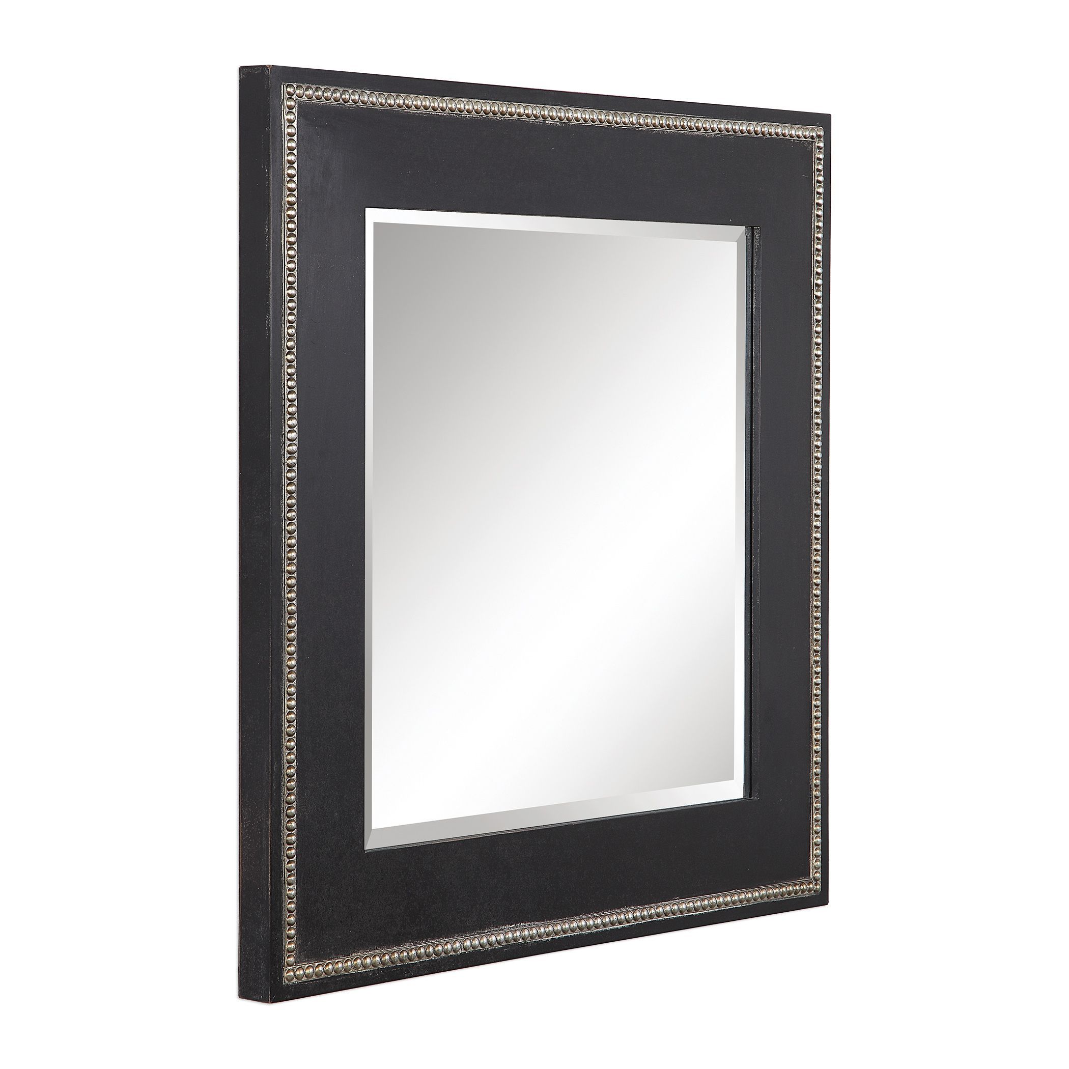 Large Black Square Beveled Wall Mirror Contemporary Style Traditional Regarding Glen View Beaded Oval Traditional Accent Mirrors (Photo 9 of 15)