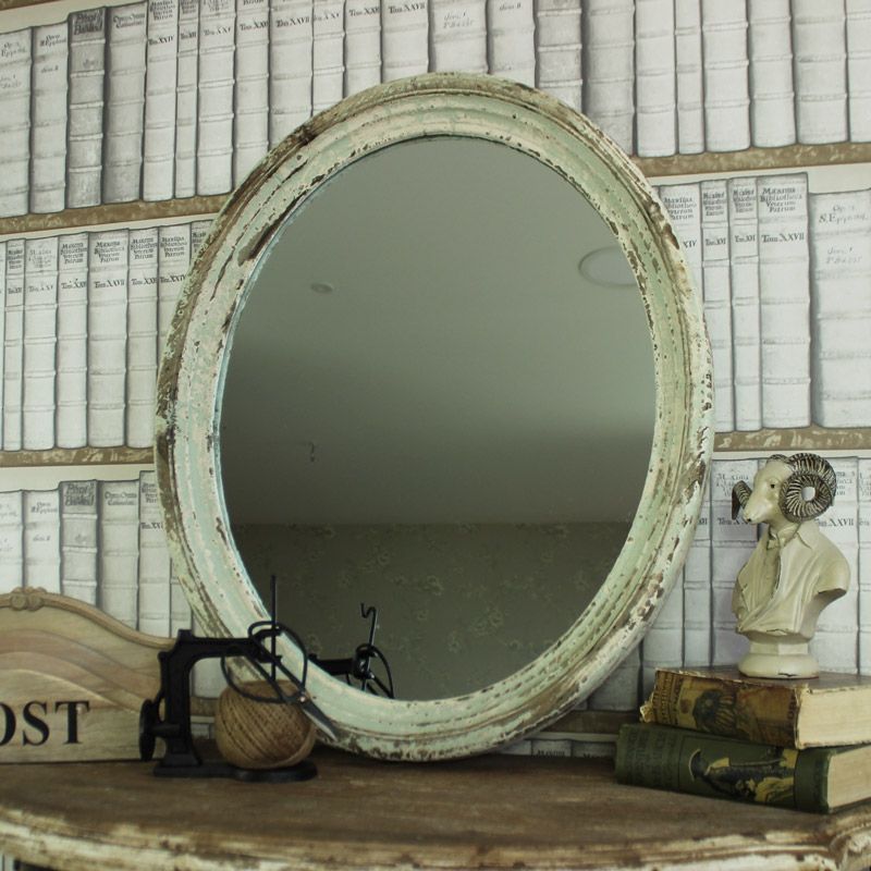 Large Cream / Green Rustic Oval Wall Mirror – Windsor Browne In Oval Wide Lip Wall Mirrors (View 9 of 15)