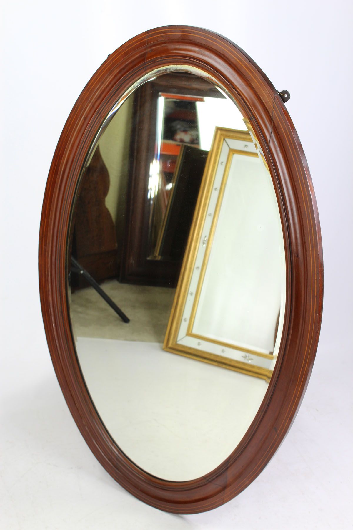 Large Edwardian Inlaid Mahogany Oval Mirror Throughout Mahogany Accent Wall Mirrors (View 4 of 15)