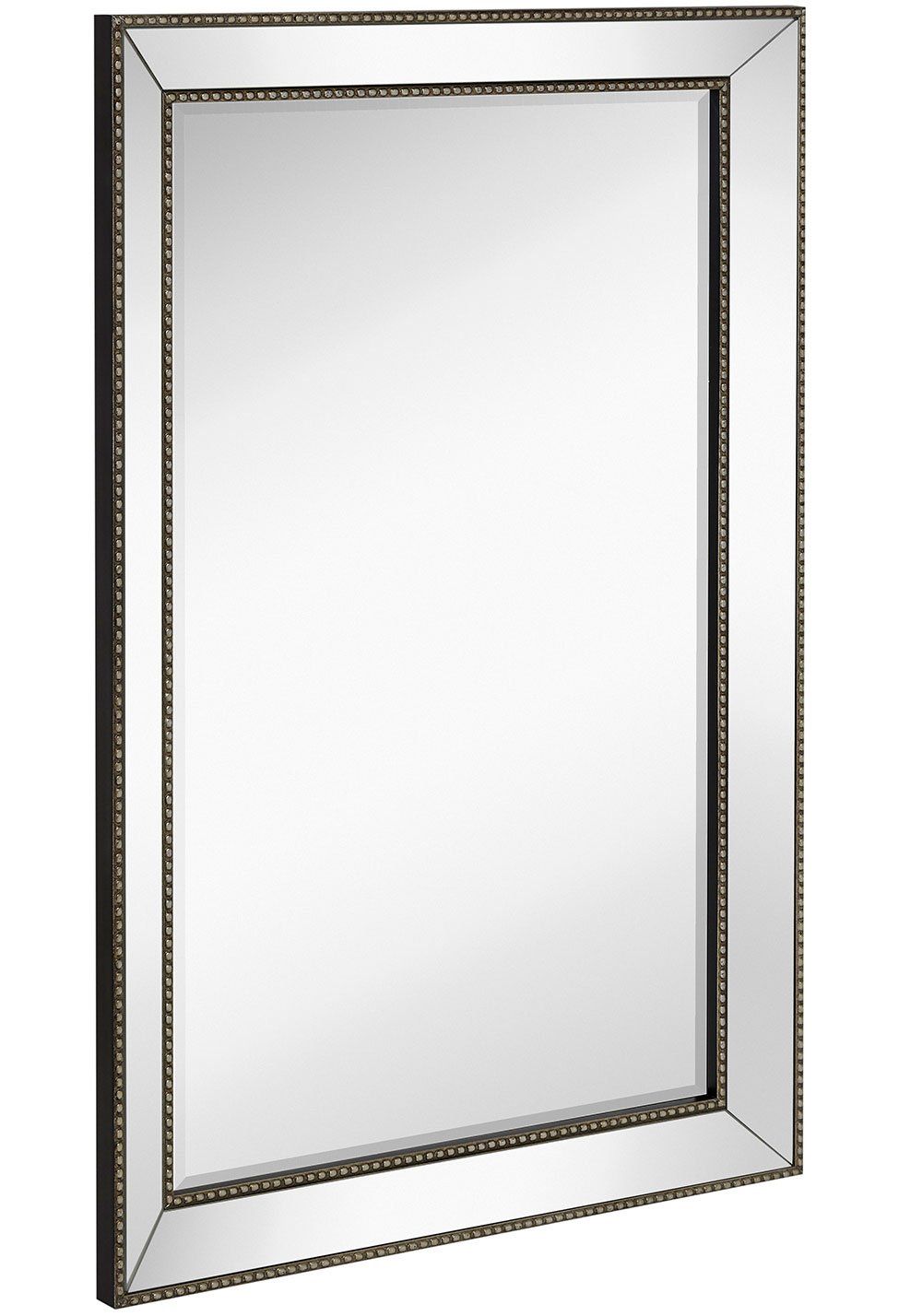 Large Framed Wall Mirror With Angled Beveled Mirror Frame And Beaded Throughout Bevel Edge Rectangular Wall Mirrors (View 13 of 15)