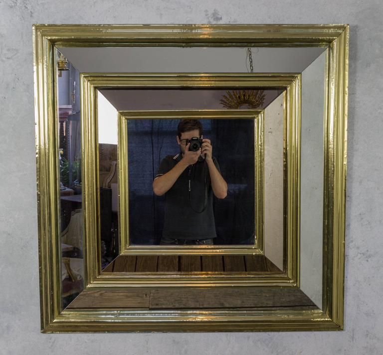 Large French, 1980s Square Brass Framed Mirror For Sale At 1stdibs Regarding Gold Square Oversized Wall Mirrors (View 3 of 15)