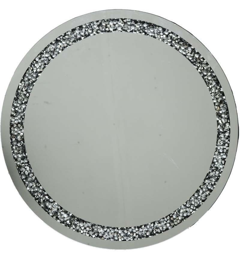 Large Gatsby Silver Round Wall Mirror Diamond Crystals Edging 70cm Intended For Round Beaded Trim Wall Mirrors (View 11 of 15)