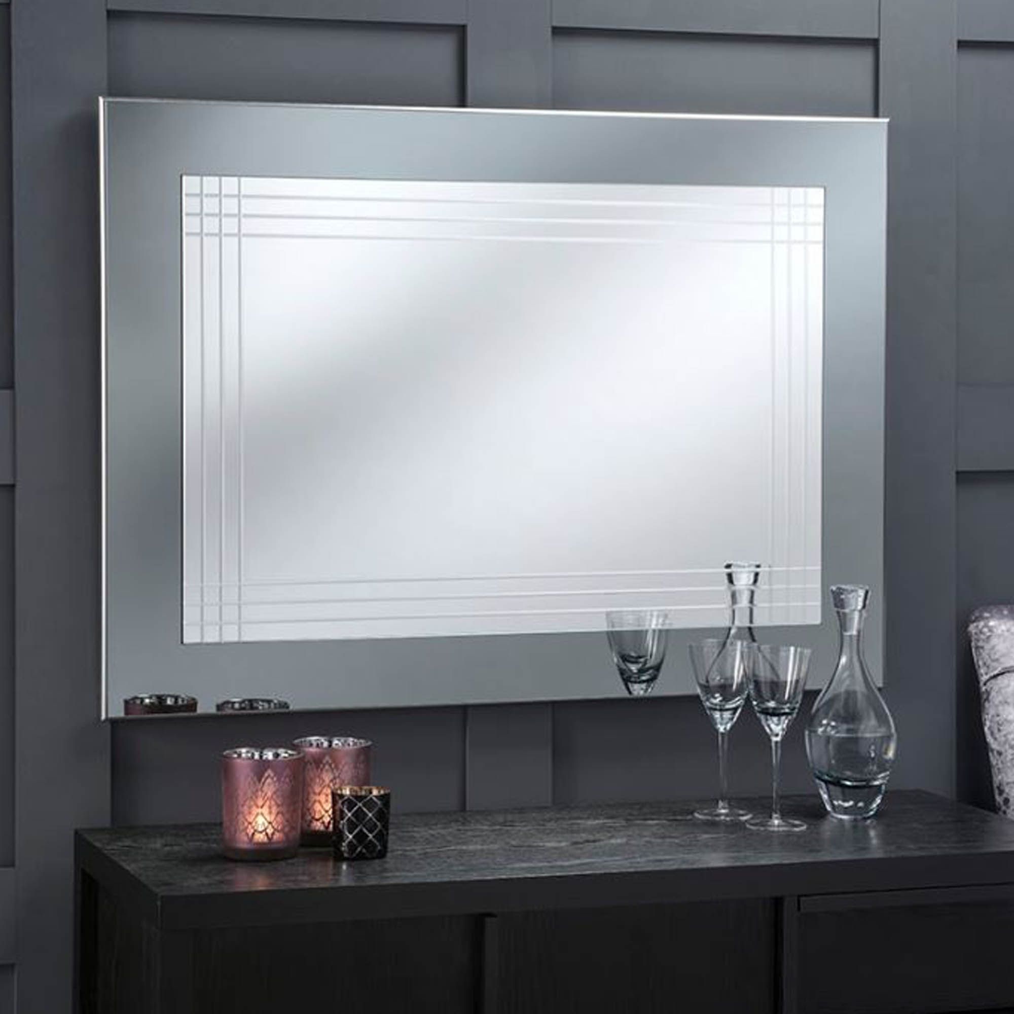 Large Grey Framed Contemporary Wall Mirror | Modern Mirror In Oversized Wall Mirrors (View 7 of 15)
