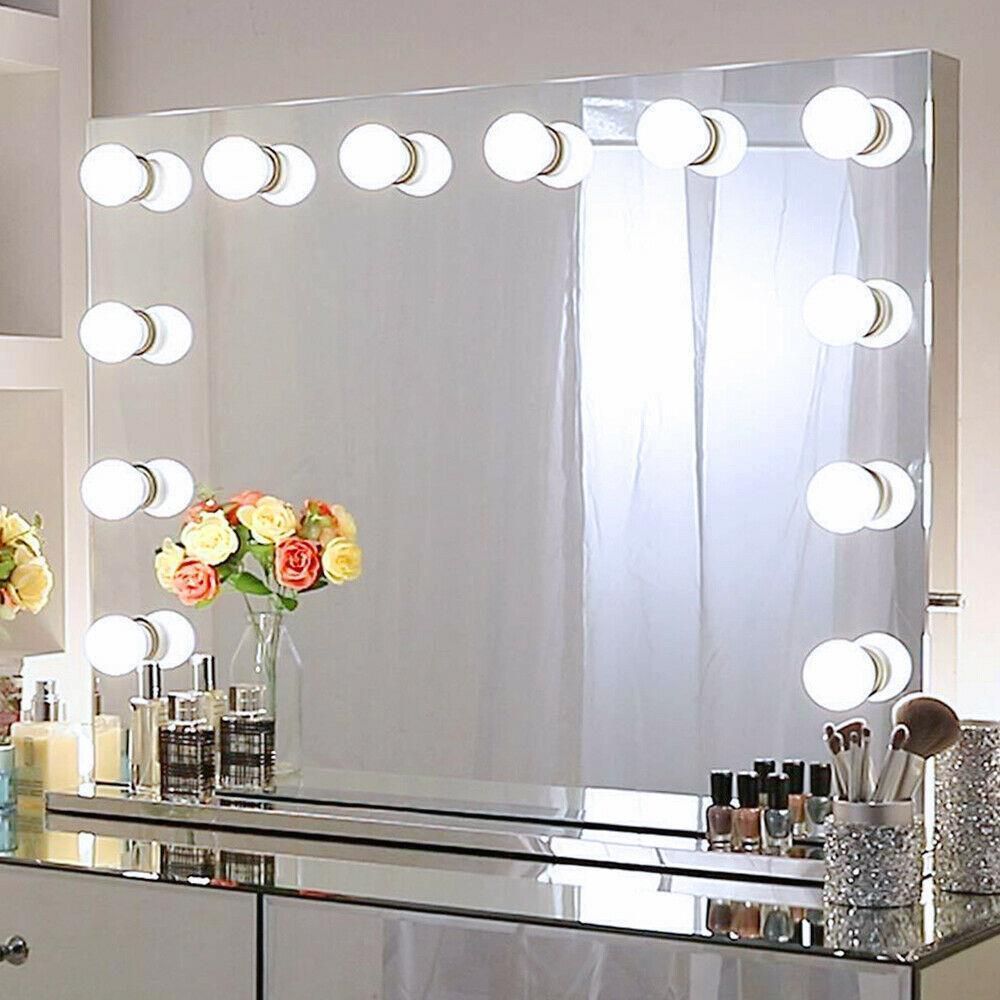 Large Hollywood Lighted Vanity Makeup Mirror 14led Bulbs Stand Or Wall Throughout Sunburst Standing Makeup Mirrors (View 11 of 15)