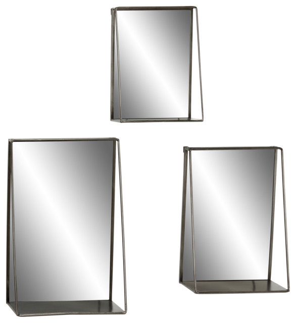 Large Industrial Black Metal Rectangular Wall Mirrors With Shelves Throughout Black Metal Wall Mirrors (View 7 of 15)