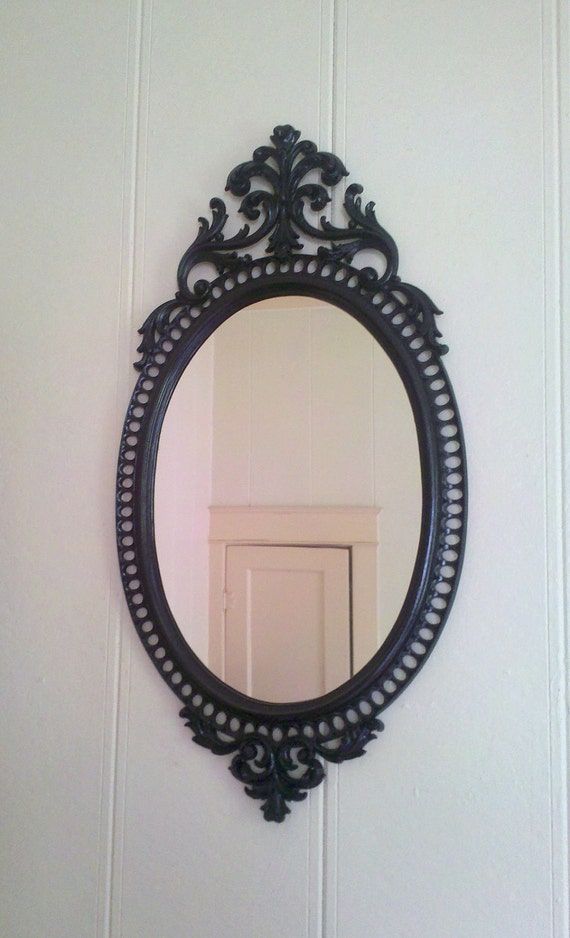 Large Ornate Oval Wall Mirror In Glossy Black Frame 31 X 16 Throughout Glossy Red Wall Mirrors (View 2 of 15)