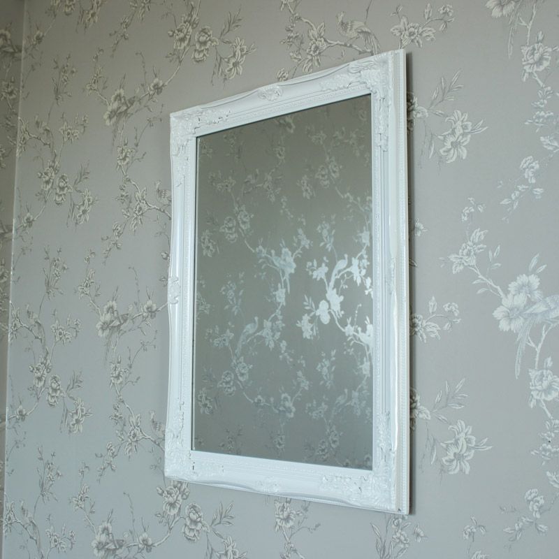 Large Ornate White Gloss Wall Mirror – Melody Maison® With Regard To Glossy Blue Wall Mirrors (View 4 of 15)