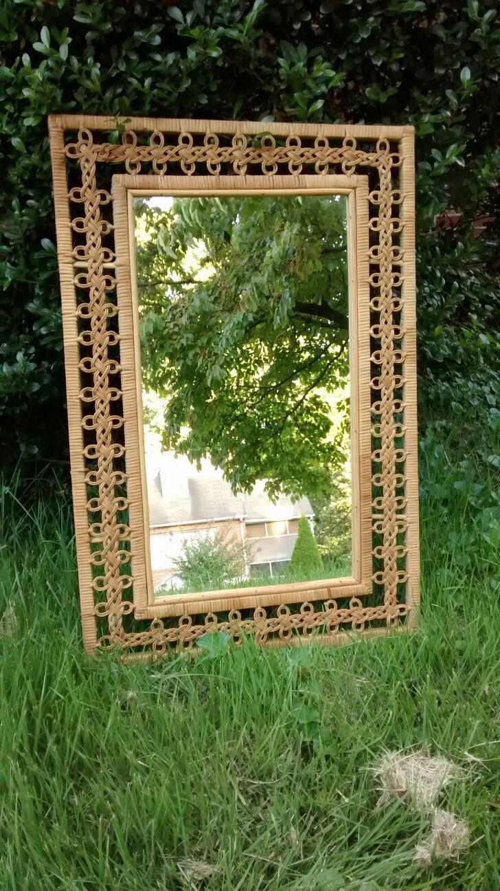 Large Rattan Mirror Rectangular Mirror With Wrapped Rattan And Pretzel With Regard To Rattan Wrapped Wall Mirrors (View 3 of 15)