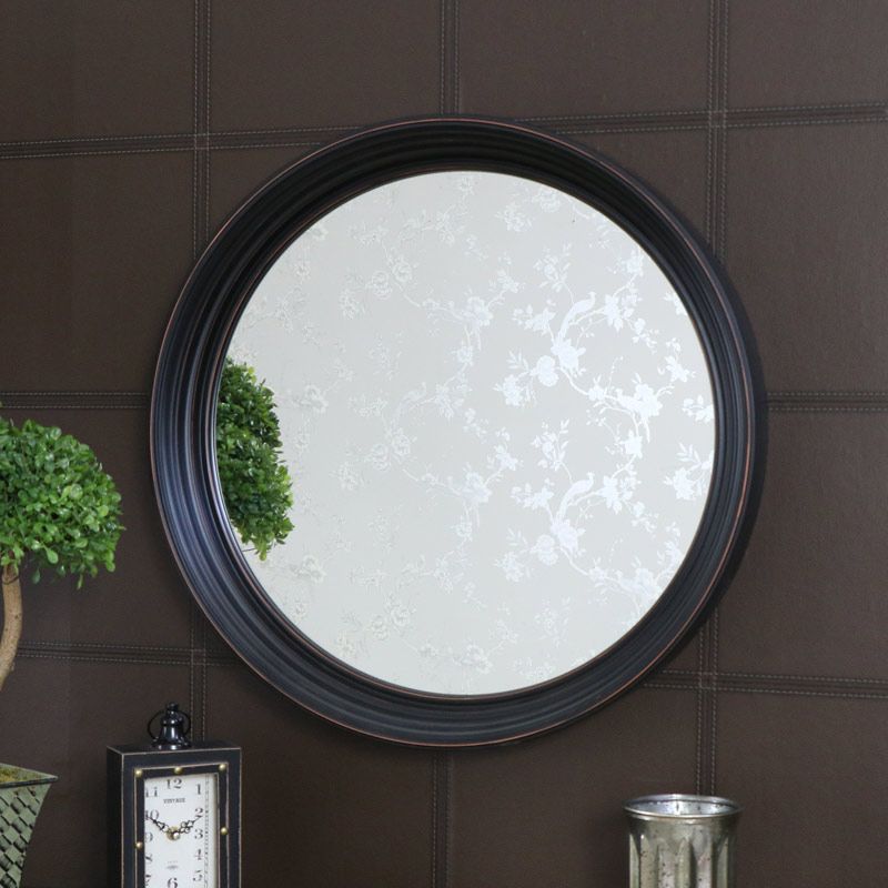 Large Round Black Wall Mounted Mirror 61cm X 61cm – Windsor Browne With Regard To Shiny Black Round Wall Mirrors (View 1 of 15)