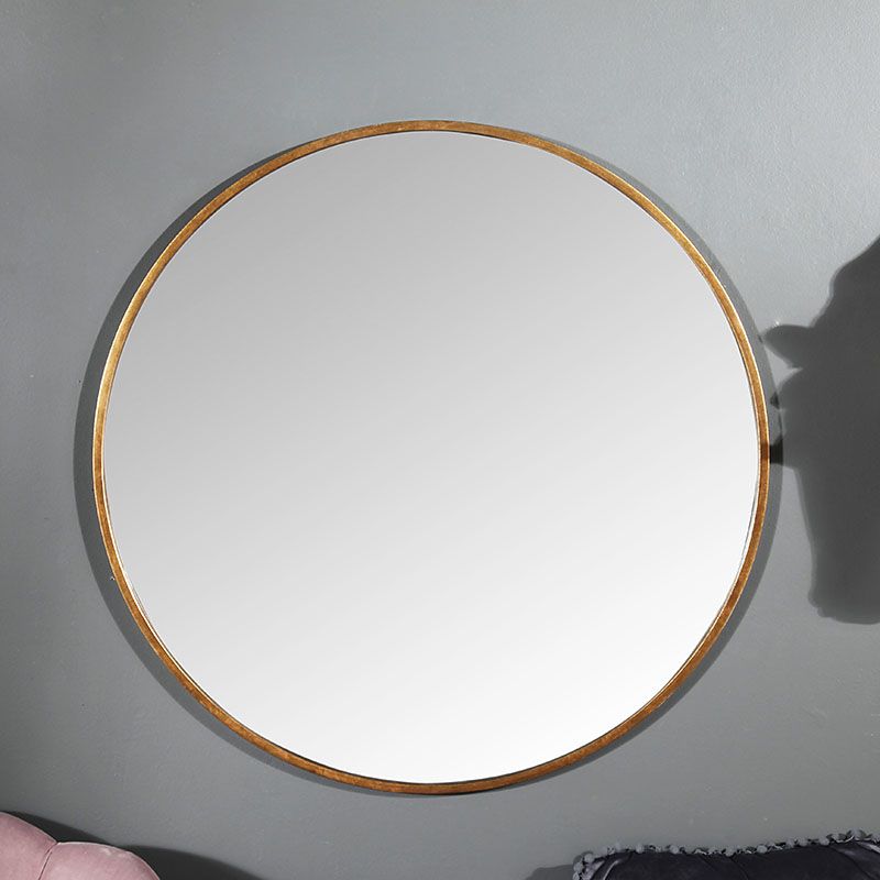 Large Round Gold Framed Wall Mirror 80cm X 80cm | Flora Furniture Pertaining To Round Stacked Wall Mirrors (View 13 of 15)