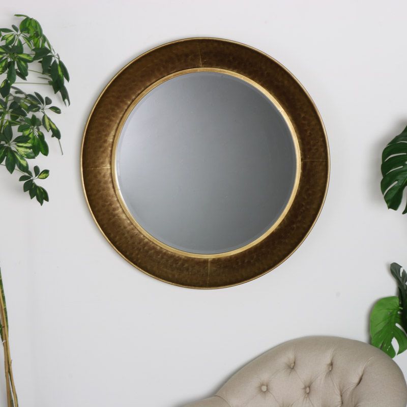 Large Round Gold Hammered Rim Wall Mirror – Melody Maison® In Gold Rounded Corner Wall Mirrors (View 10 of 15)