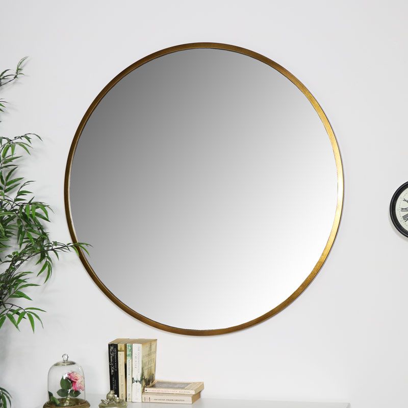 Large Round Gold Mirror 100cm X 100cm – Windsor Browne Within Golden Voyage Round Wall Mirrors (View 15 of 15)