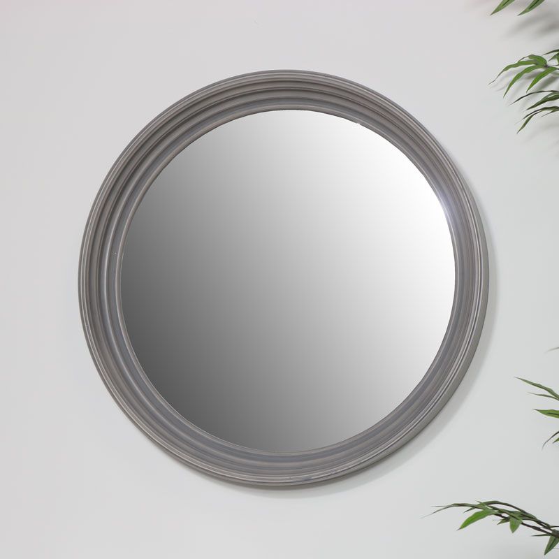 Large Round Grey Wall Mirror 60cm X 60cm In Scalloped Round Modern Oversized Wall Mirrors (View 7 of 15)