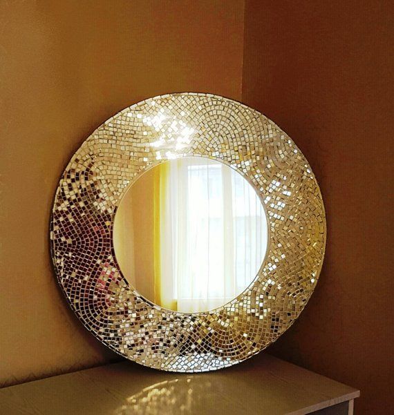 Large Round Mirror 31"/ Decorative Mirror Wall Hanging/ Mosaic Wall Throughout American Made Accent Wall Mirrors (View 10 of 15)