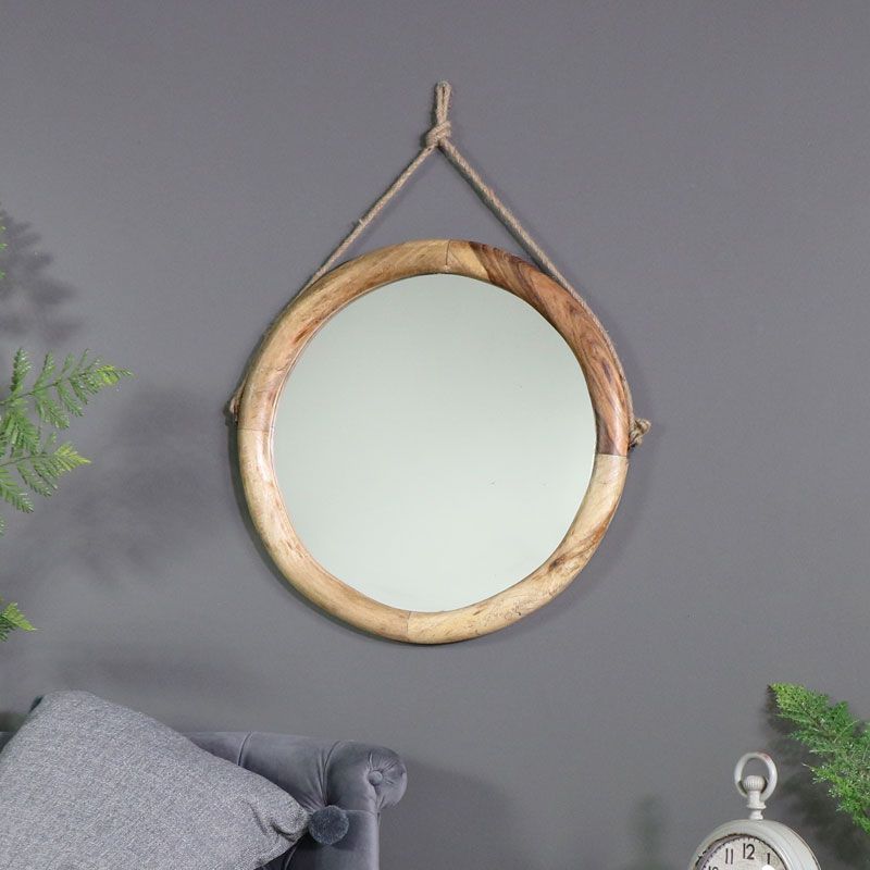 Large Round Rustic Wooden Wall Mirror – Windsor Browne For Rustic Black Round Oversized Mirrors (View 2 of 15)