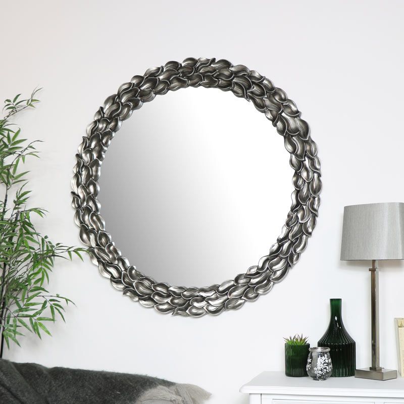 Large Round Silver Leaf Mirror 101cm X 101cm – Melody Maison® In Gold Leaf Metal Wall Mirrors (View 8 of 15)