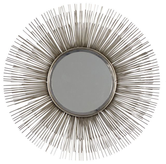 Large Round Silver Metal Starburst Mirror Wall Decor, 28.5 In Orion Starburst Wall Mirrors (Photo 8 of 15)