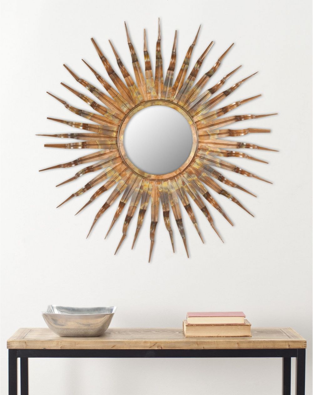Large Round Sunburst Accent Wall Mirror ~ Bronze Finish Metal Textured With Dandre Wall Mirrors (View 7 of 15)