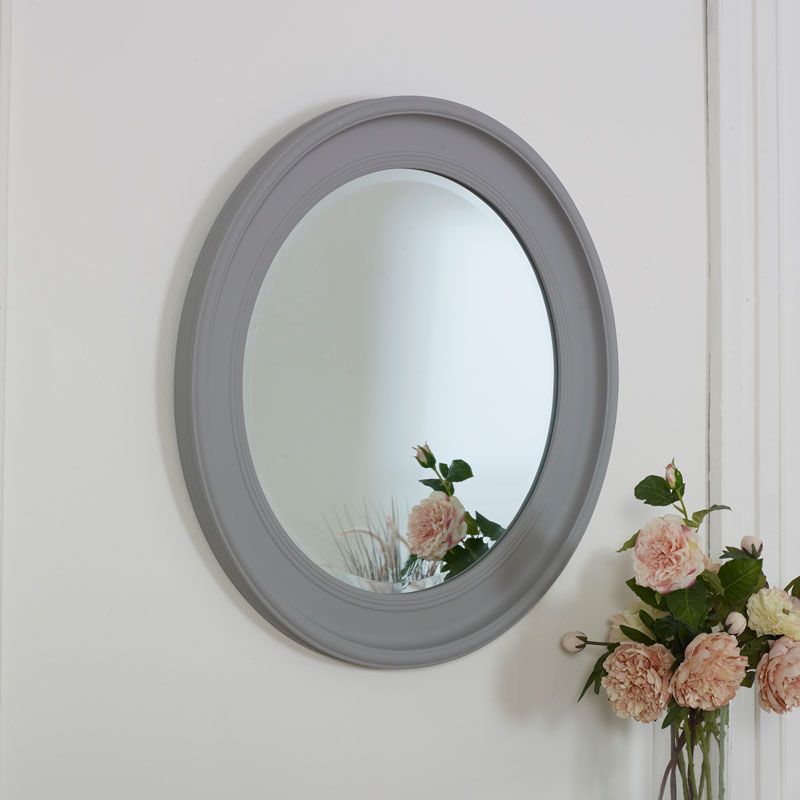 Large Round Vintage Grey Wall Mirror 80cm X 80cm – Windsor Browne Regarding Round Scalloped Wall Mirrors (View 5 of 15)