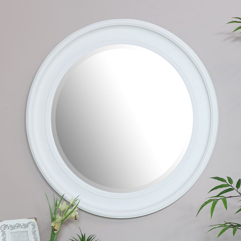Large Round Vintage White Wall Mirror 80cm X 80cm With Regard To Shiny Black Round Wall Mirrors (View 12 of 15)