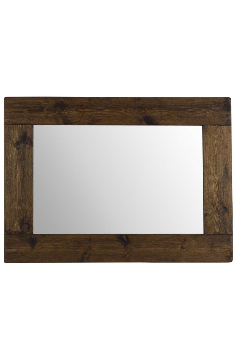 Large Rustic Natural Solid Wood Brown Wall Mirror 4ft X 3ft 122cm X Inside Natural Oak Veneer Wall Mirrors (View 4 of 15)