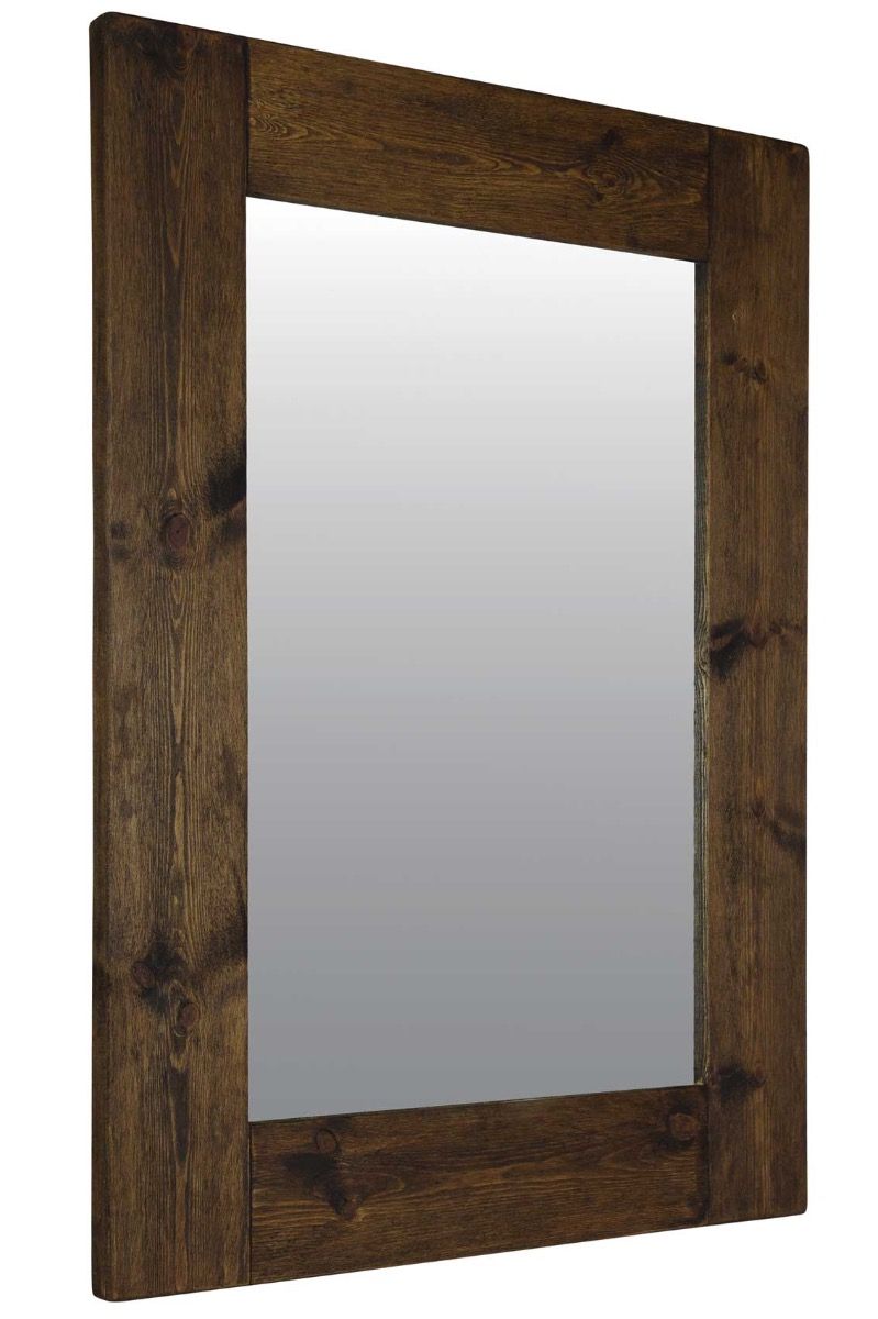 Large Rustic Natural Solid Wood Brown Wall Mirror 4ft X 3ft 122cm X Pertaining To Natural Oak Veneer Wall Mirrors (View 2 of 15)