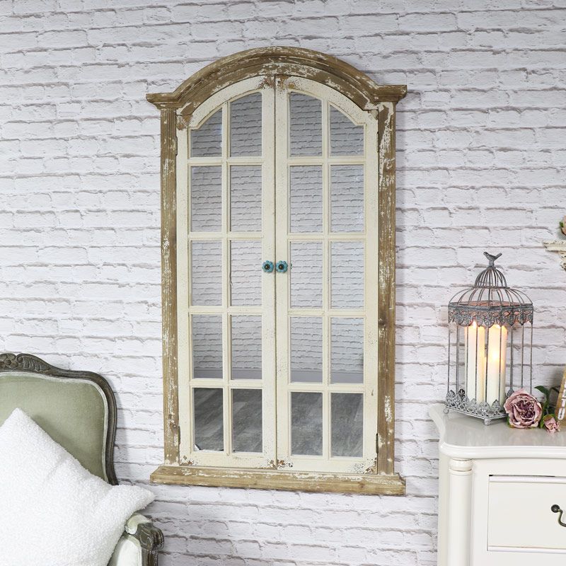 Large Rustic Shutter Style Window Mirror 73cm X 123cm – Windsor Browne For Window Cream Wood Wall Mirrors (View 7 of 15)