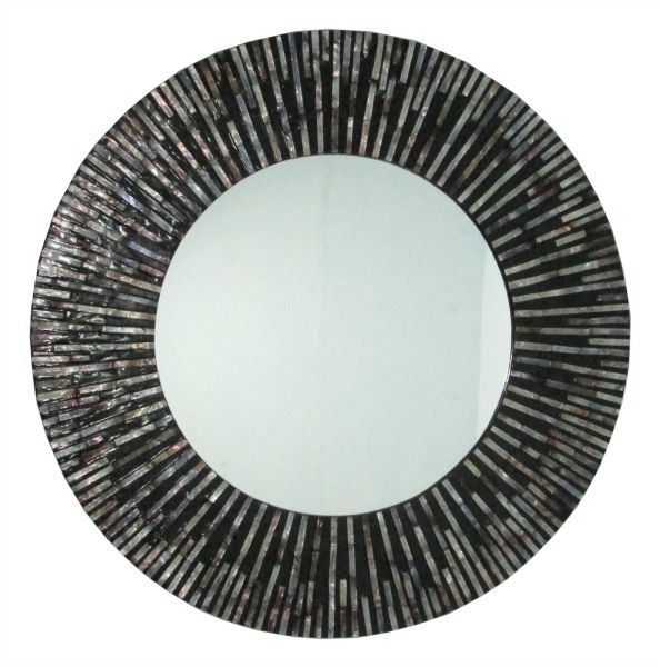 Large Seashell Sunray Wall Mirror – Round Black And Amber For Shiny Black Round Wall Mirrors (View 15 of 15)