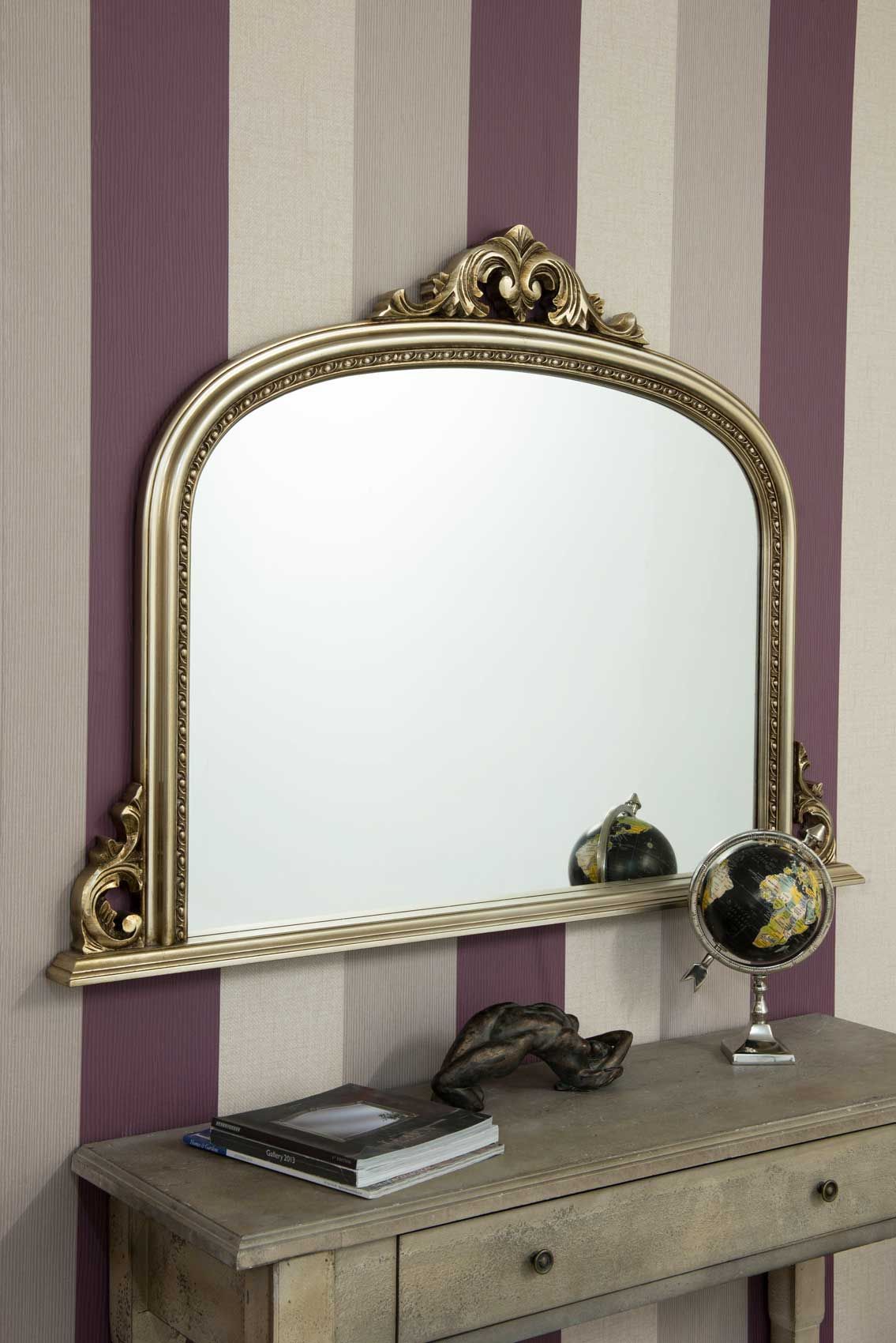 Large Silver Antique Design Over Mantle Big Wall Mirror 4ft2 X 3ft Throughout Antiqued Glass Wall Mirrors (View 10 of 15)