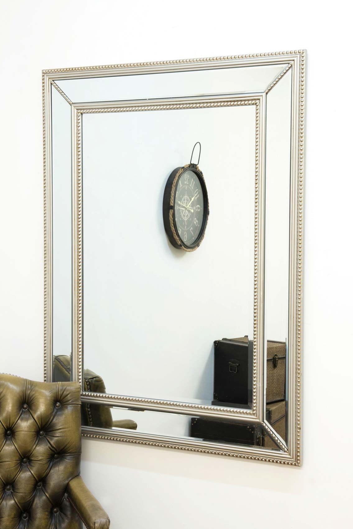 Large Silver Beaded Edge Modern Venetian Wall Mirror 3ft11 X 2ft11 For Modern Oversized Wall Mirrors (View 6 of 15)