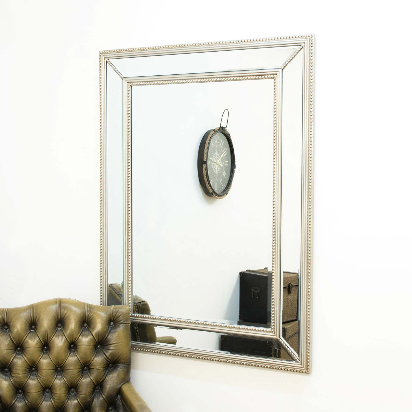 Large Silver Beaded Edge Modern Venetian Wall Mirror 3ft11 X 2ft11 Throughout Silver Beaded Square Wall Mirrors (View 6 of 15)