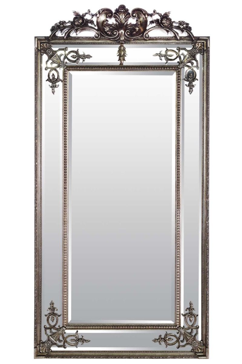 Large Silver Ornate Gilt Antique Wall Mounted Mirror 6ft X 3ft 183cm X Intended For Antiqued Silver Quatrefoil Wall Mirrors (View 1 of 15)