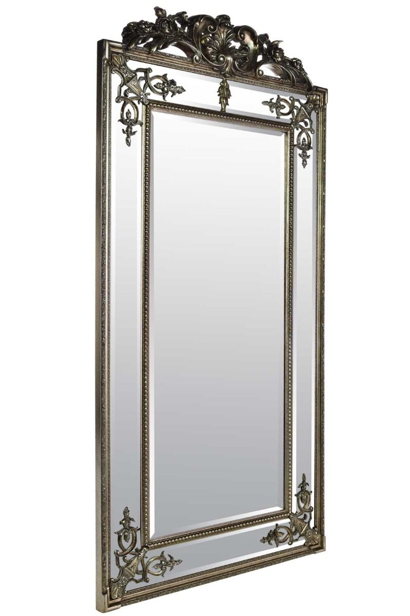 Large Silver Ornate Gilt Antique Wall Mounted Mirror 6ft X 3ft 183cm X Within Antique Gold Leaf Round Oversized Wall Mirrors (View 14 of 15)