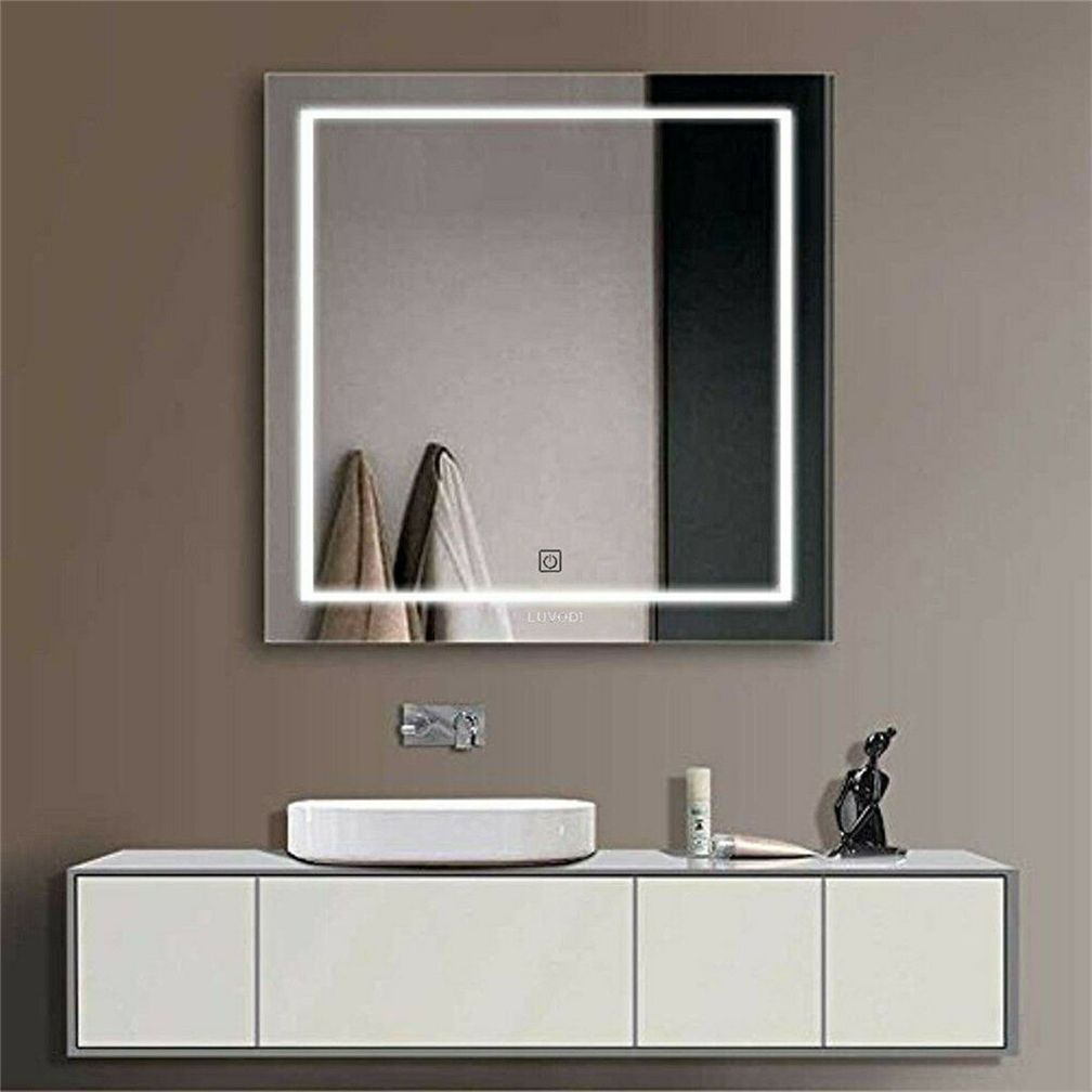 Large Square 32" Led Lighted Vanity Bathroom Mirror Touch Button Wall Pertaining To Vanity Mirrors (View 13 of 15)