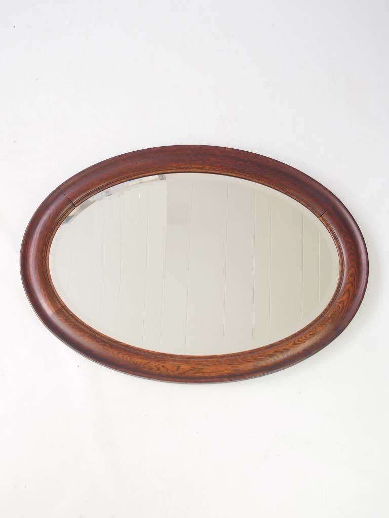 Large Vintage Oval Oak Framed Mirror In Nickel Framed Oval Wall Mirrors (View 4 of 15)