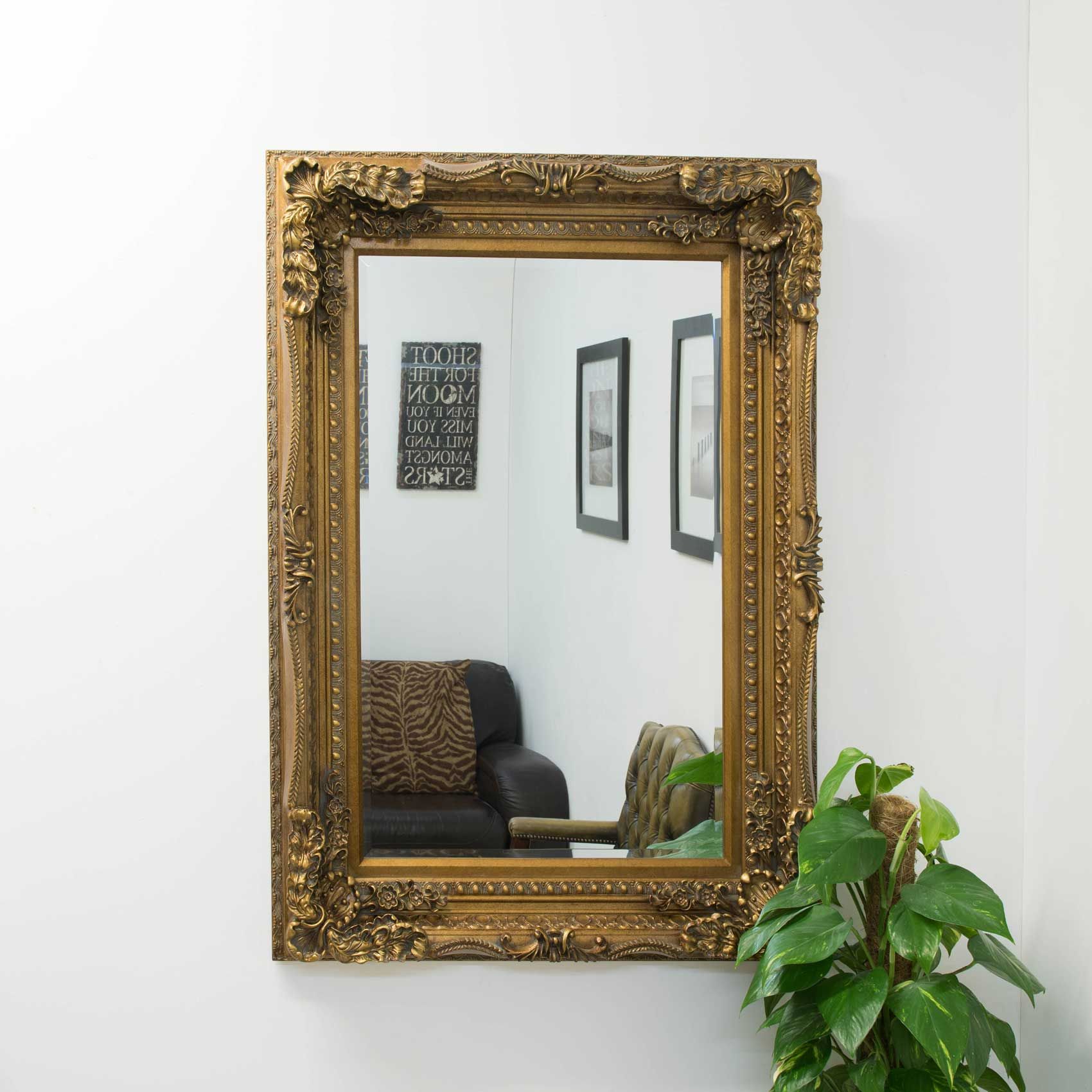 Large Vintage Style Abbey Gold Wall Rectangle Wood Mirror 4ft X 3ft In Square Oversized Wall Mirrors (View 5 of 15)