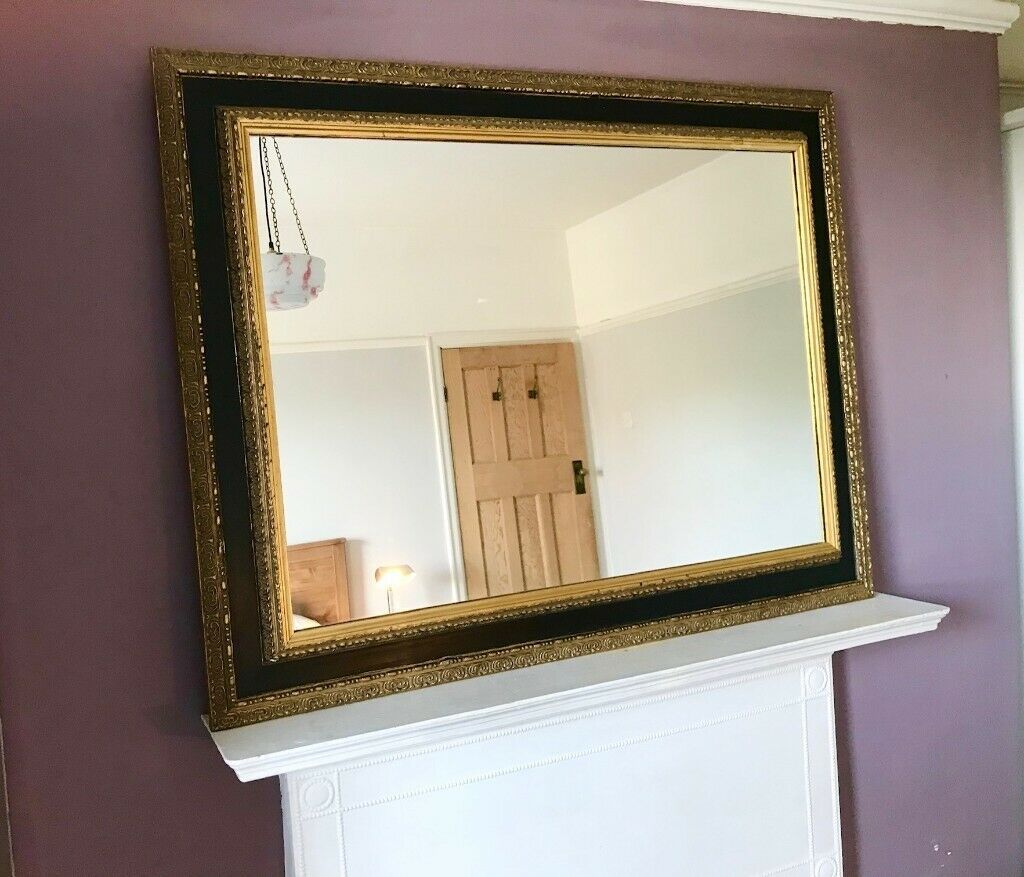 Large Vintage Wall Mirror, Gothic, Black Gold Frame, Ornate, Heavy Regarding Gold Black Rounded Edge Wall Mirrors (View 1 of 15)