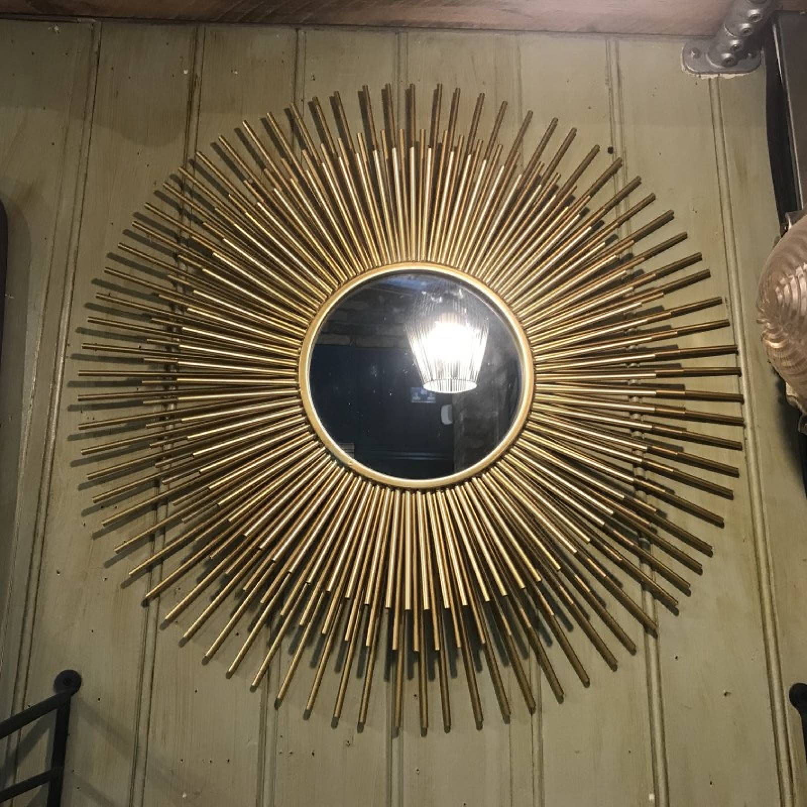 Layered Metal Tubular Sunburst Mirror In Gold Inside Brylee Traditional Sunburst Mirrors (View 11 of 15)