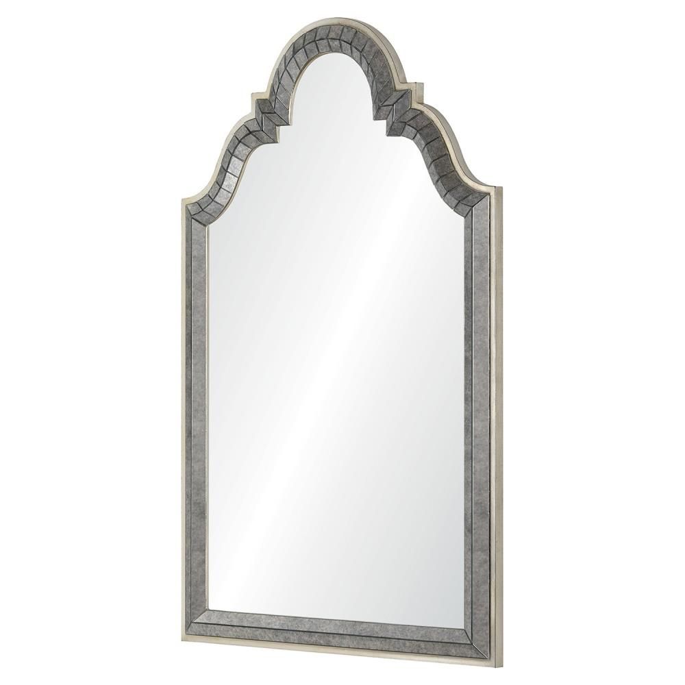 Leigh Hollywood Regency Antiqued Silver Leaf Frame Arch Wall Mirror Within Gold Leaf And Black Wall Mirrors (View 3 of 15)