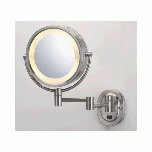 Lighted Makeup Mirror Wall: 8" Brushed Nickel Finish Dual Sided With Regard To Nickel Floating Wall Mirrors (View 3 of 15)