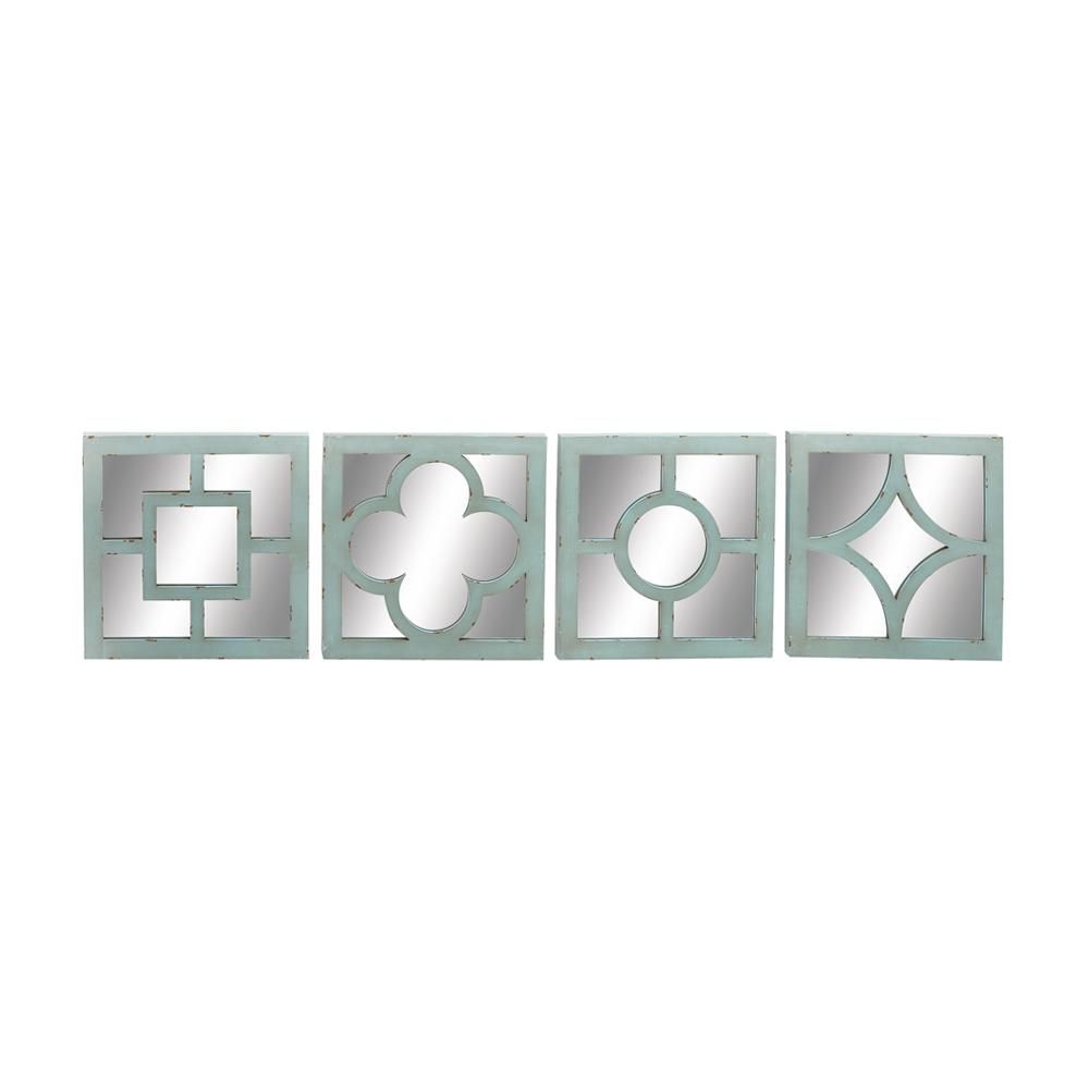 Litton Lane 4 Piece Light Turquoise Square Framed Mirror Decor Set Intended For Glass 4 Piece Wall Mirrors (View 15 of 15)