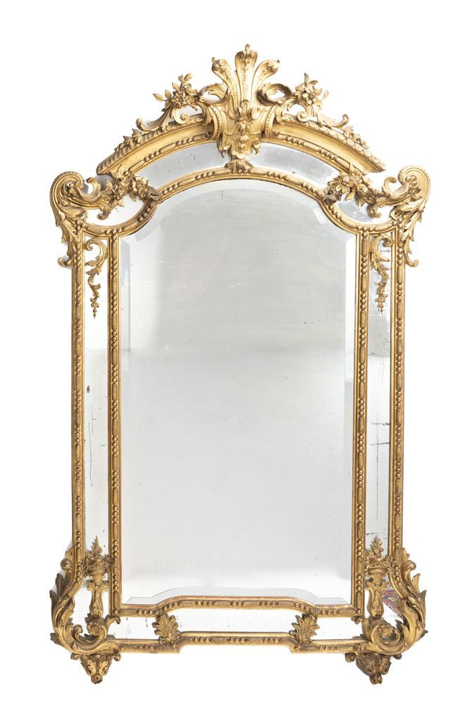 Lot 293: A Large French Regence Style Gilt Mirror | Est. $3,000 Pertaining To Glen View Beaded Oval Traditional Accent Mirrors (Photo 11 of 15)