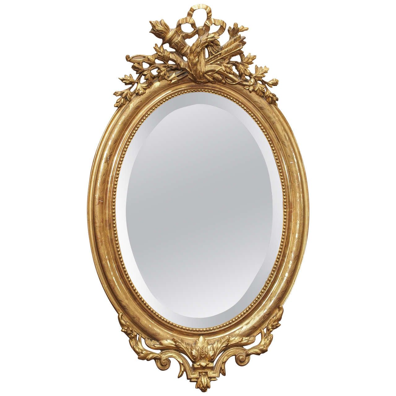 Lovely Oval Antique French Gold Beveled Mirror Circa 1850 At 1stdibs Intended For Antique Gold Cut Edge Wall Mirrors (View 14 of 15)