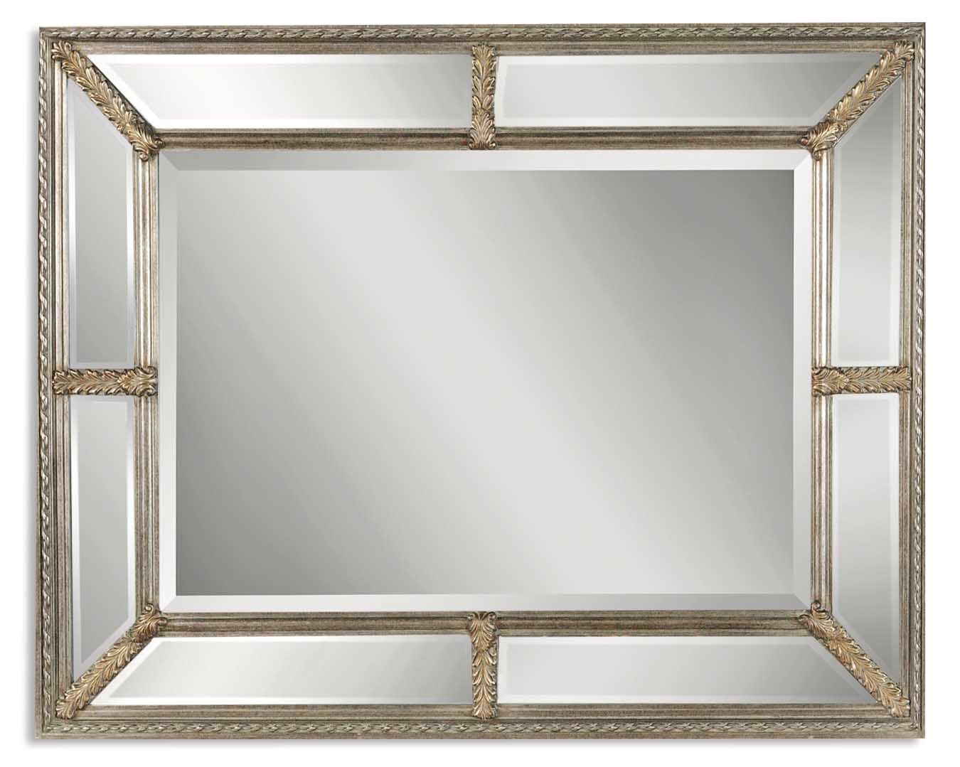 Lucinda Antique Beveled Mirror W/ Decorative Silver & Gold Leaf Frame Intended For Glam Silver Leaf Beaded Wall Mirrors (View 13 of 15)