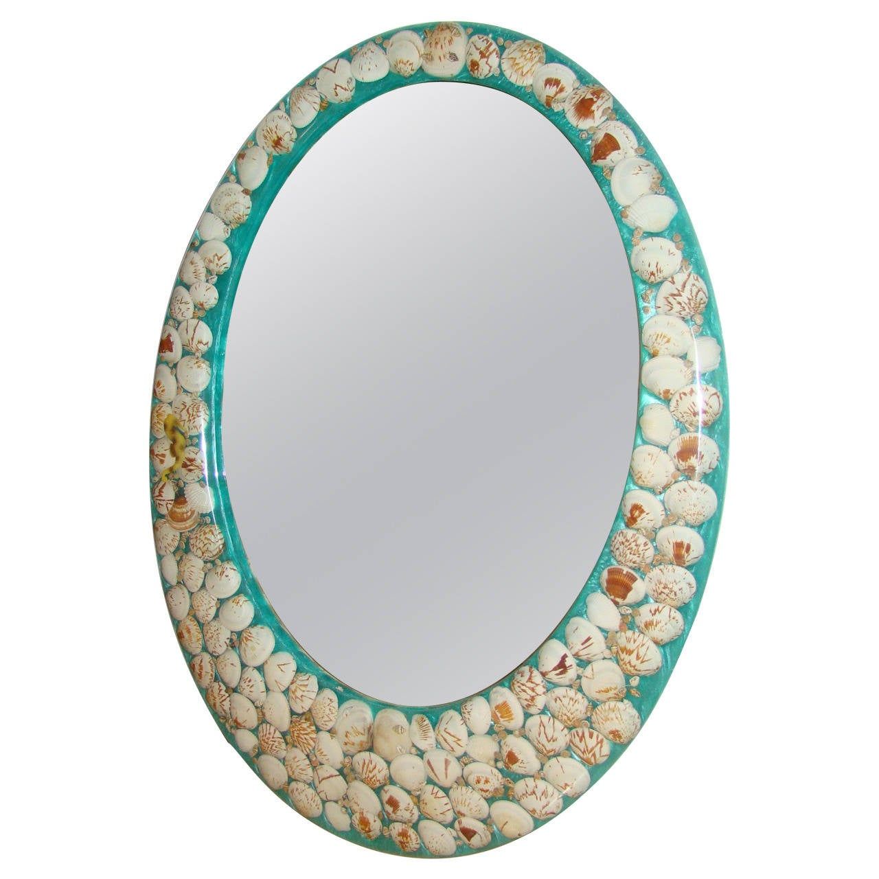Lucite Sea Shell Embedded Oval Wall Hanging Mirror At 1stdibs Pertaining To Shell Wall Mirrors (View 2 of 15)