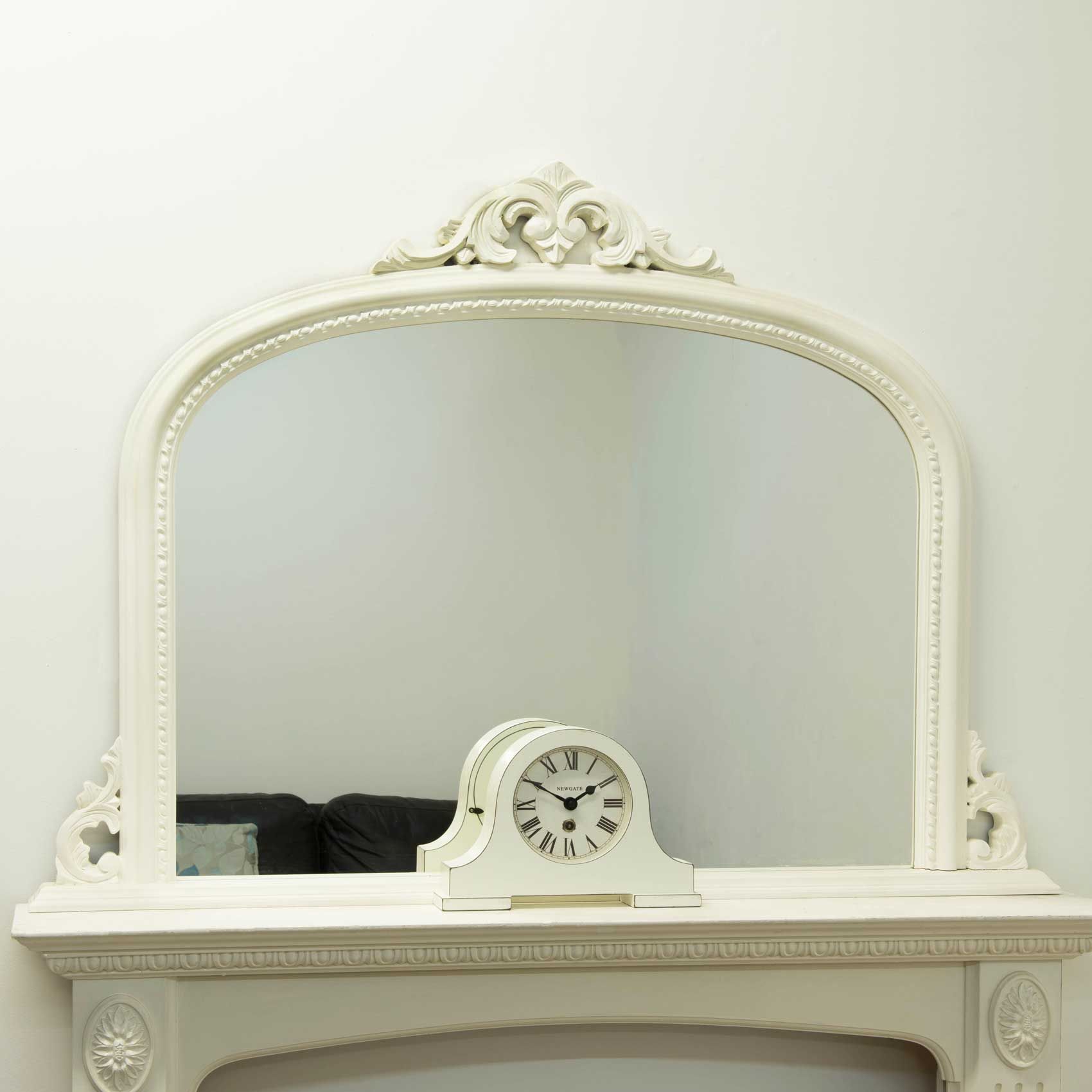 Lucy White Arch Top Overmantle Mirror – Ayers And Graces Within Silver Arch Mirrors (View 2 of 15)