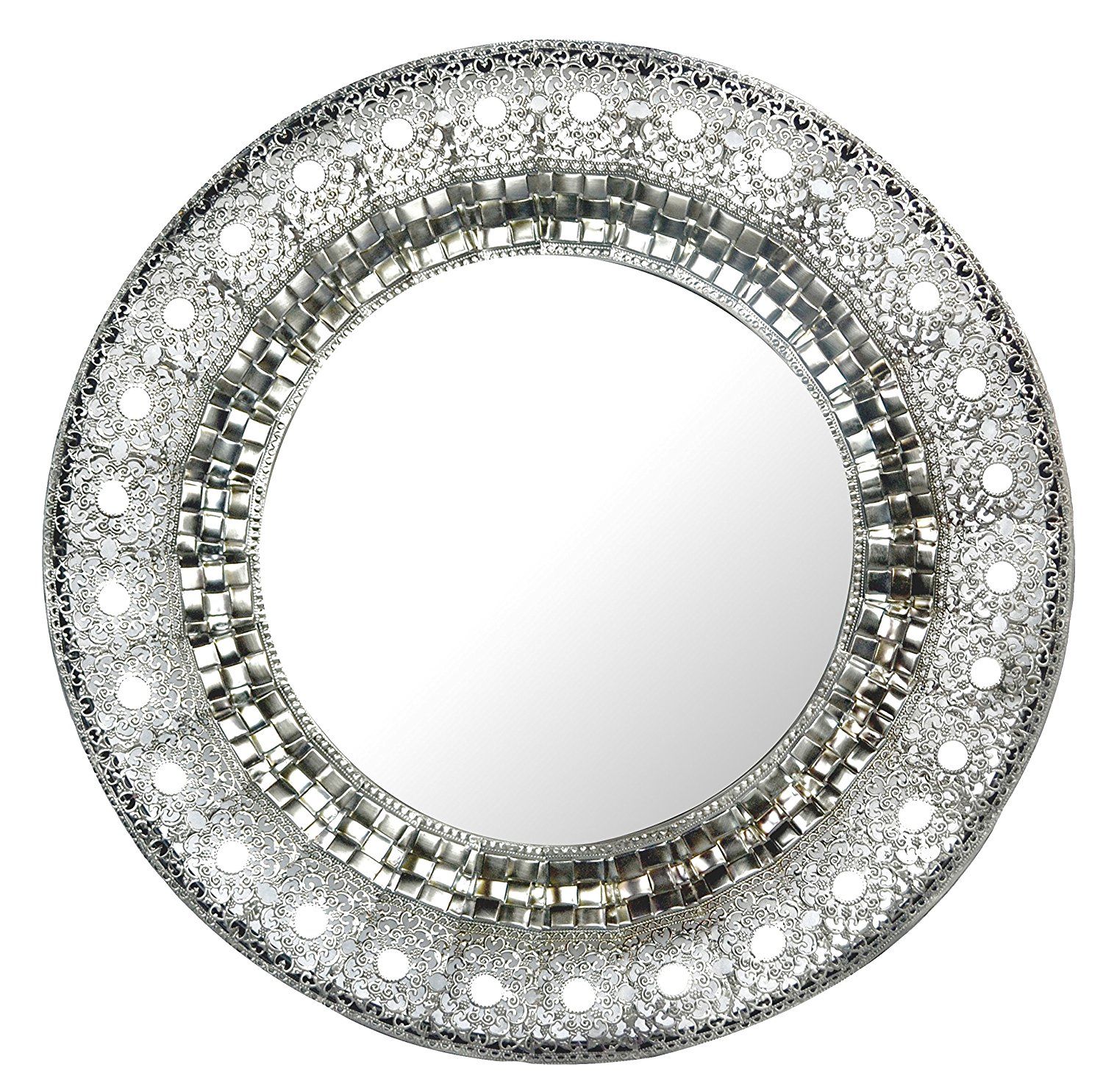 Lulu Decor, 19" Oriental Round Silver Metal Beveled Wall Mirror Intended For Bracelet Traditional Accent Mirrors (View 6 of 15)