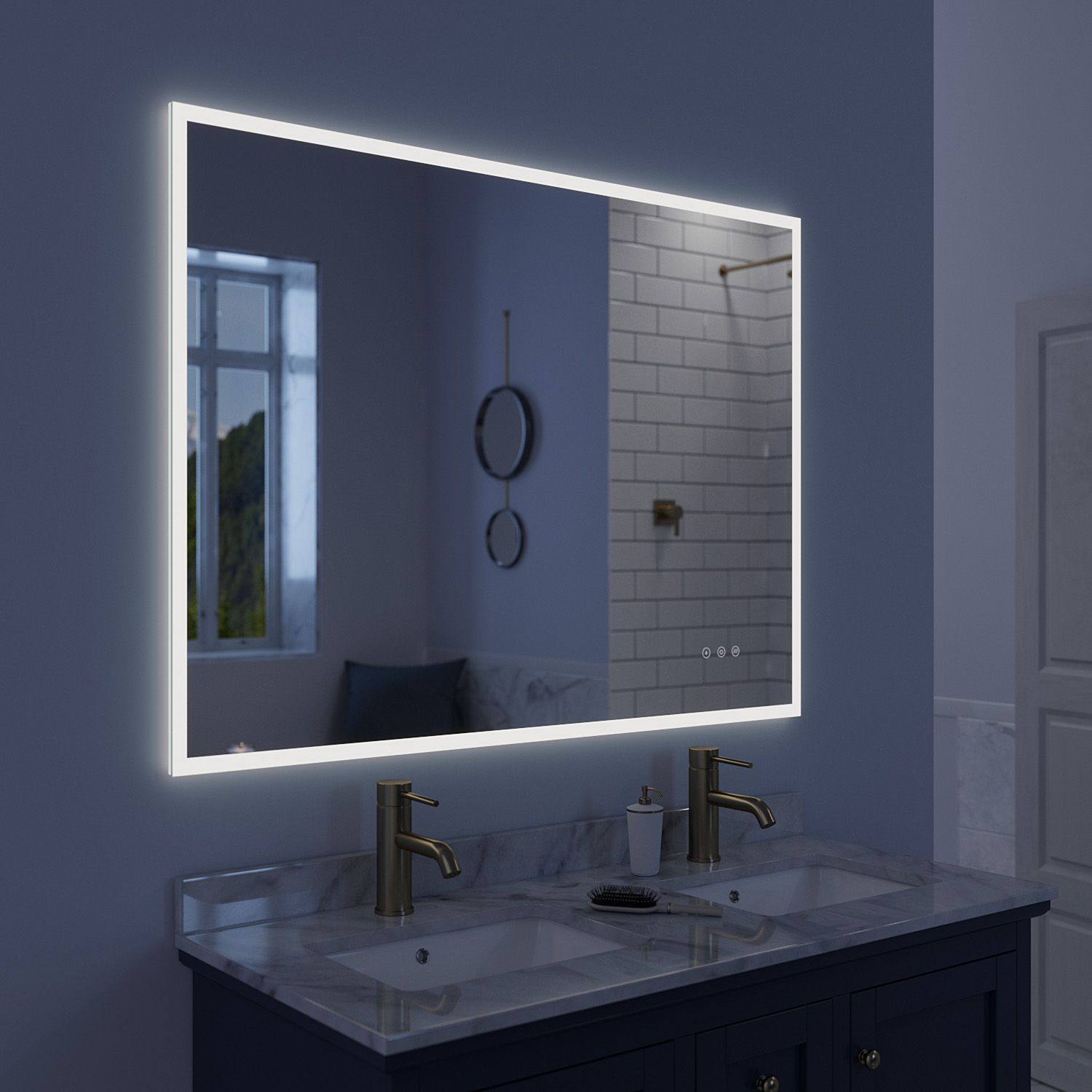 Luxaar Lucent 48 " X 36 " Wall Mounted Led Vanity Mirror With Color For Vanity Mirrors (View 3 of 15)