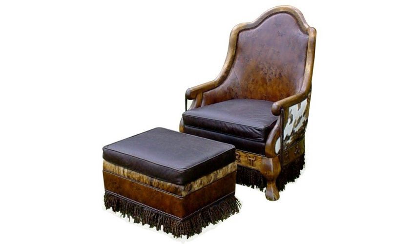 Luxe Western Styled Armchair With Ottoman From Our Handcrafted Wild Inside Glynis Wild West Accent Mirrors (View 12 of 15)